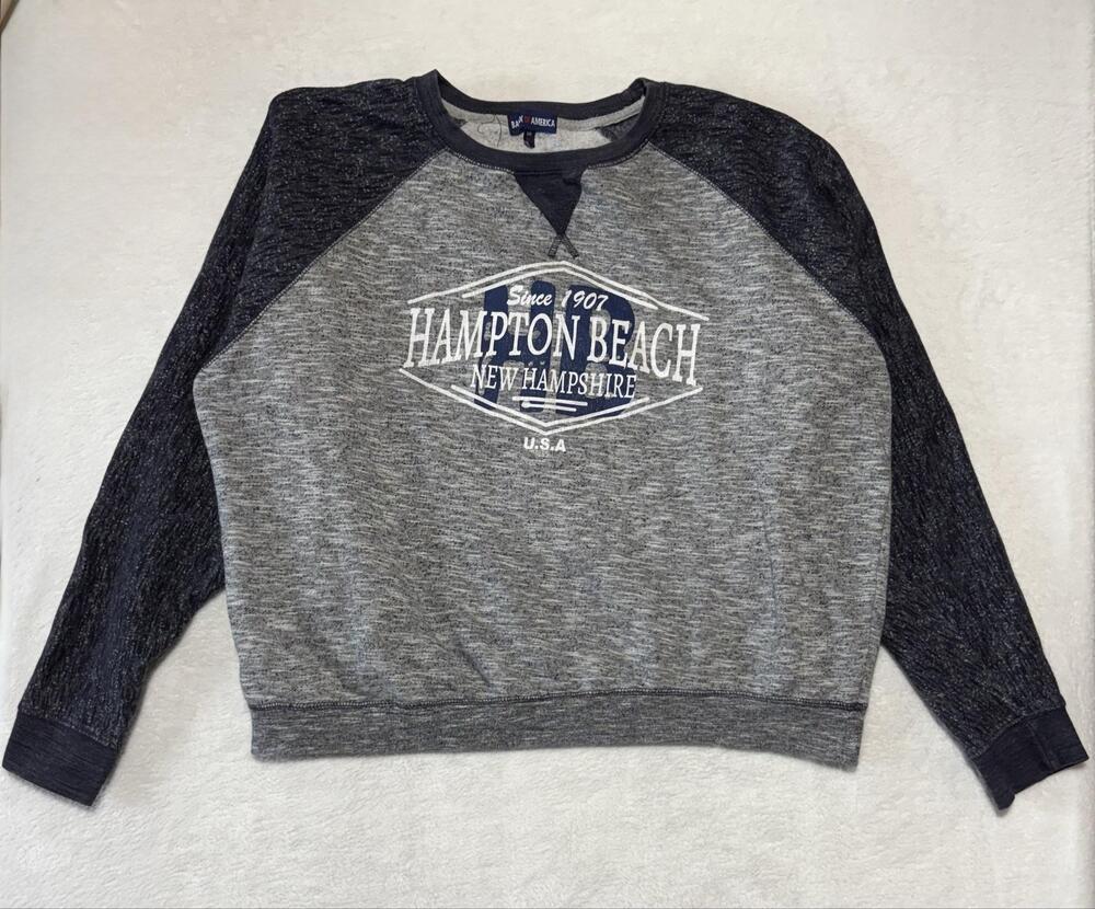 Hampton Beach New Hampshire Sweatshirt Womens XL Gray Raglan Crewneck